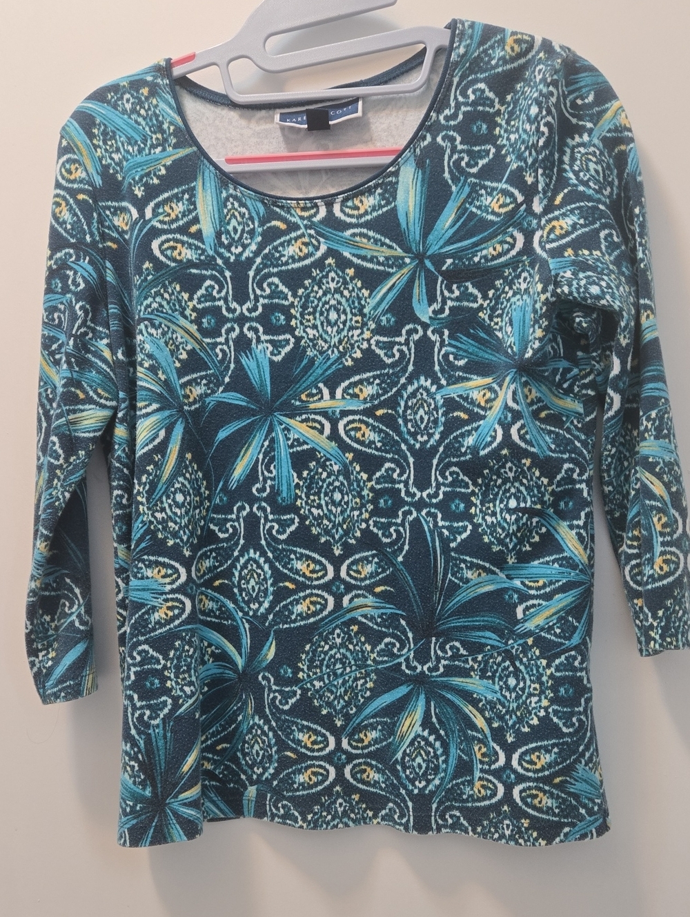 Karen Scott Teal, Navy & Aqua Floral-Print Long Sleeve Top